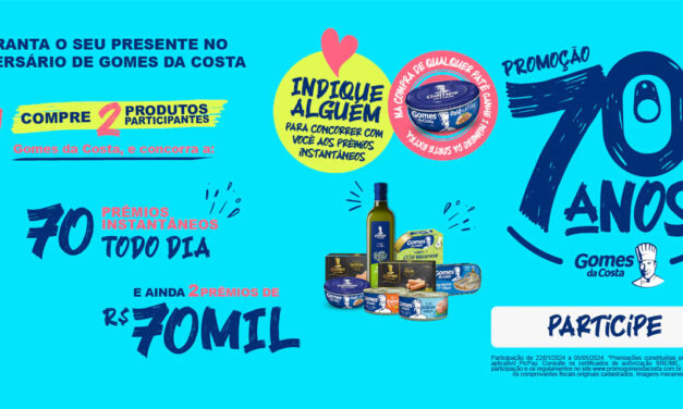 Gomes da Costa comemora 70 anos com sorteio de R$ 140 mil