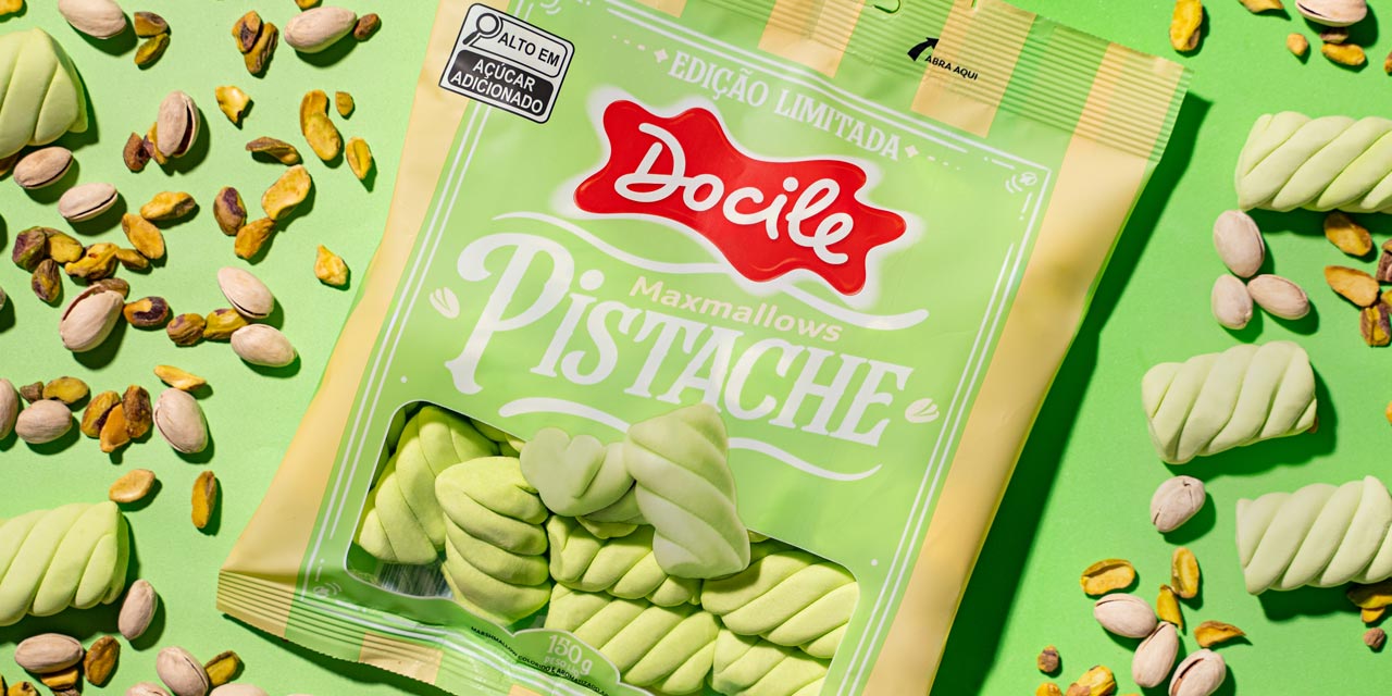 Docile inova com marshmallow sabor pistache